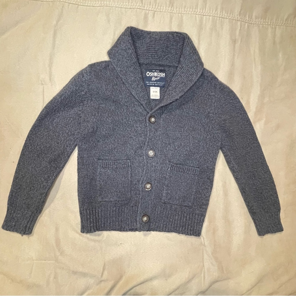 OshKosh Bgosh Cardigan Grey Button Front Shawl Collar Sweater Size 5